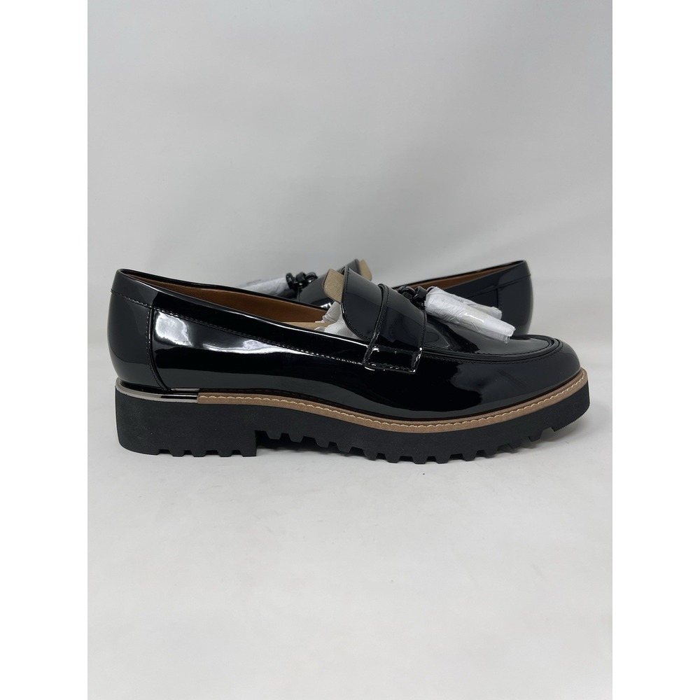 Franco Sarto Womens Carolynn Tassel Lug Sole Loafer Black Patent 8 - Picture 3 of 9
